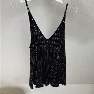 FREE PEOPLE Beaded & Sequined black Top with Adjustable Straps. Size XS